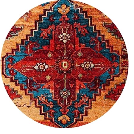 Flowers First 6 ft. 7 in. x 6 ft. 7 in. Vintage Hamadan Traditional Round Power Loomed Rug; Red & Blue FL2115154